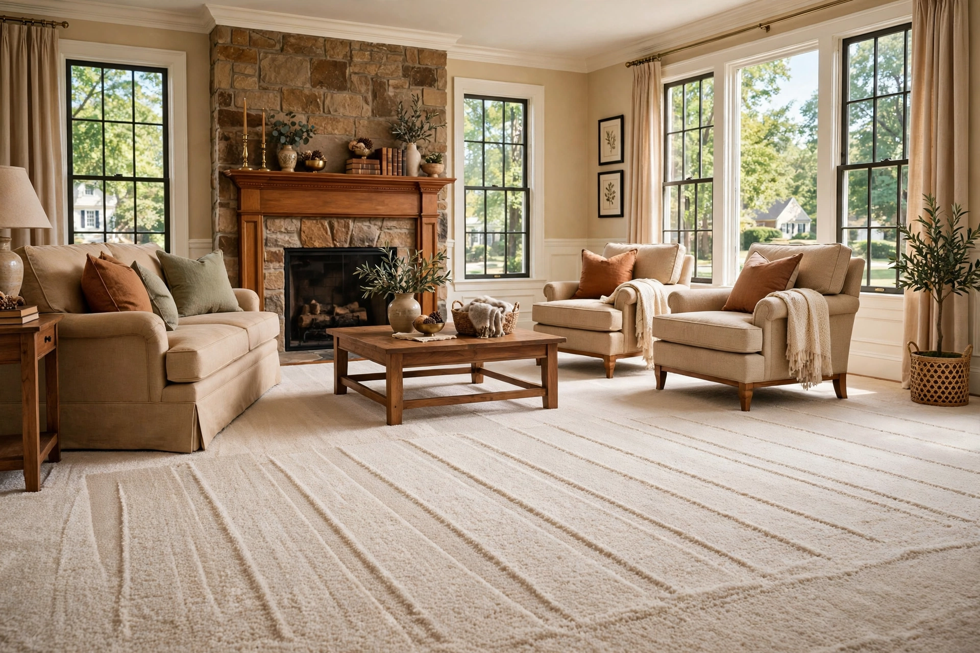 Freshly cleaned carpet in a Bowie, MD home by Bowie Carpet Cleaning Company